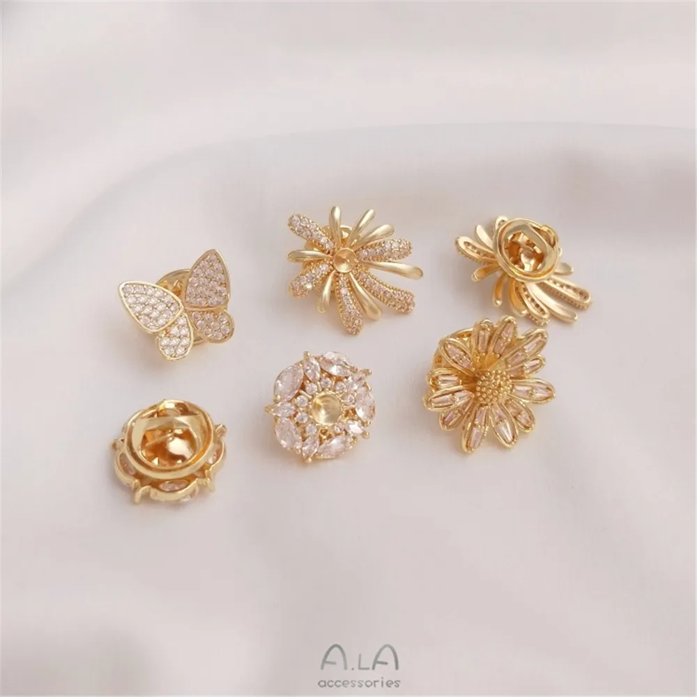 Brooch Pin Gold - Broszka z perłą Daisy, igła bajonetowa,