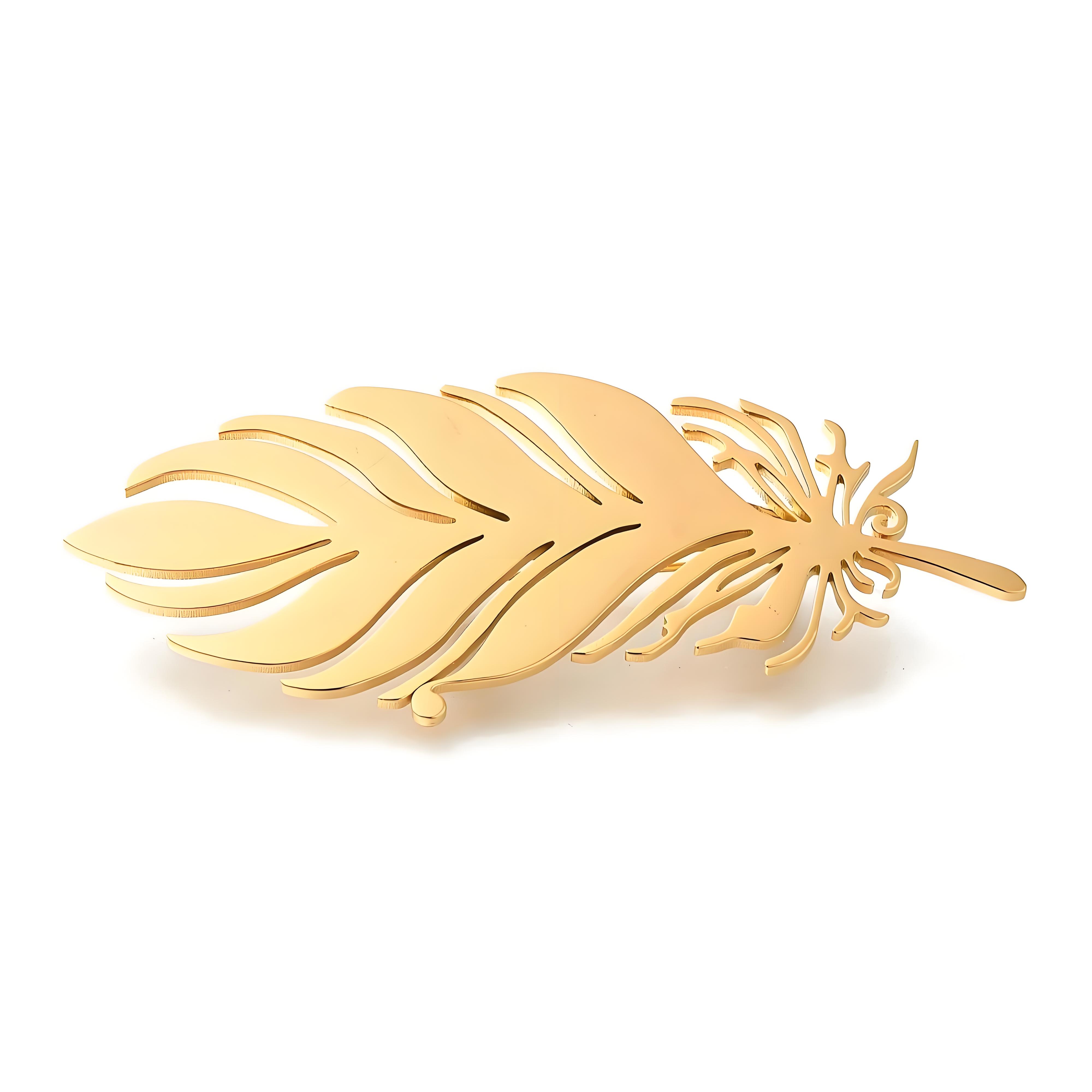 Brooch Pin Gold - Złota broszka z piórkiem, wykwintna przypinka