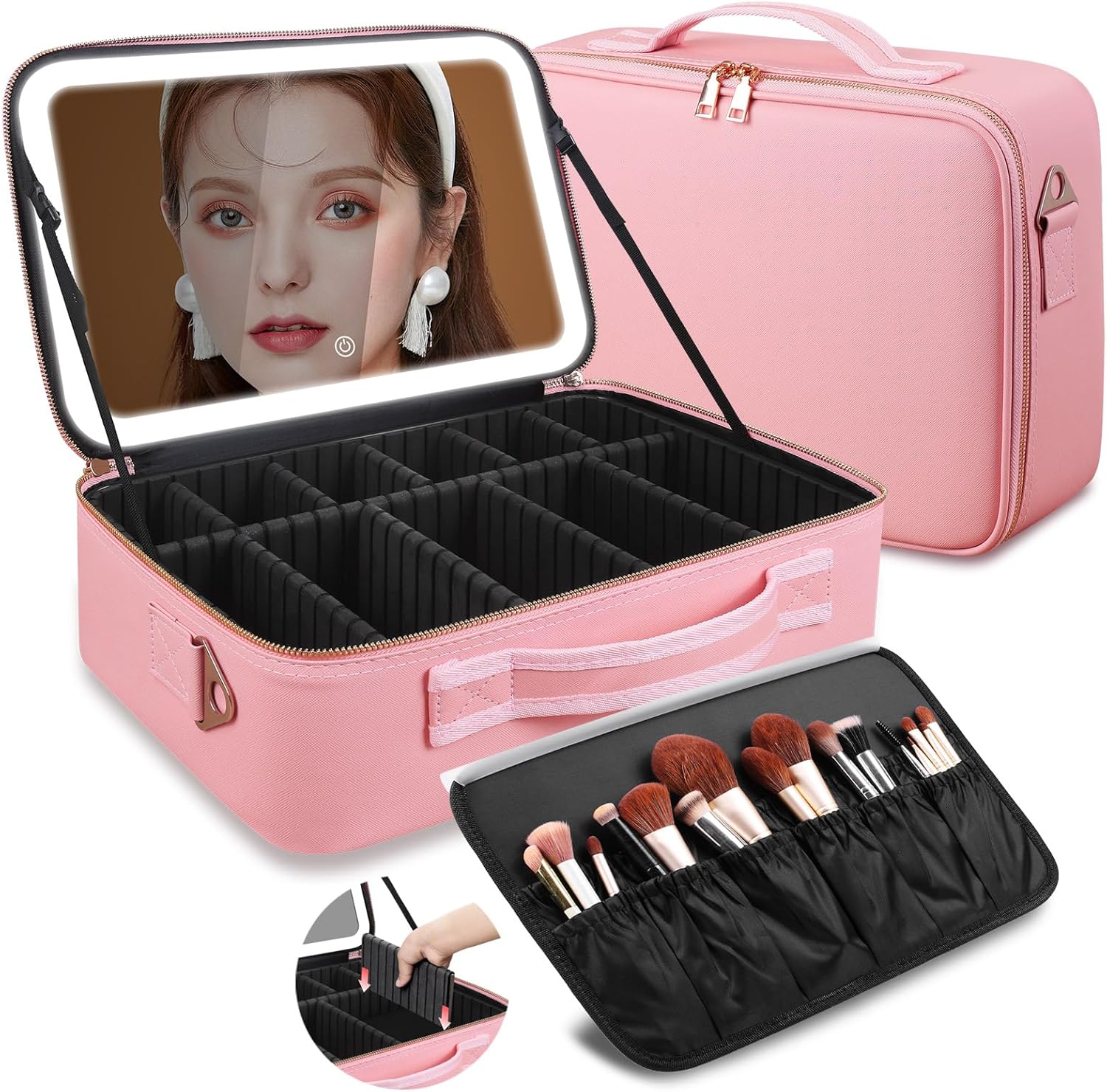 Women Accessories Pouch - Duża kosmetyczka z lustrem LED 15''X11''